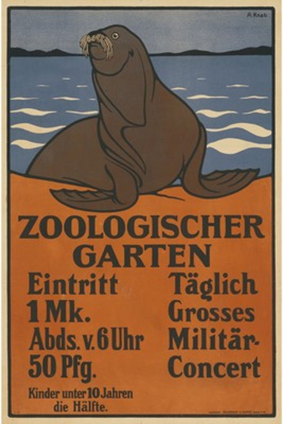 Vintage Zoo Sea Lion Poster - Antique Zoologischer Garten Advertising Print, Sea Lion Wall Art, Coastal Poster