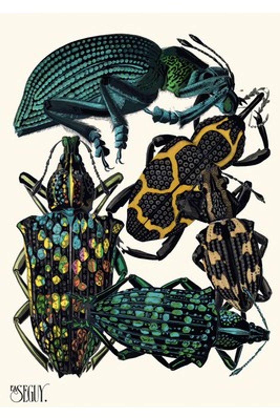Art Deco Insects by E.A. Seguy - Vintage 1929 Pochoir Print, Colorful Butterfly Beetle Wall Art, Maximalist Entomology Poster
