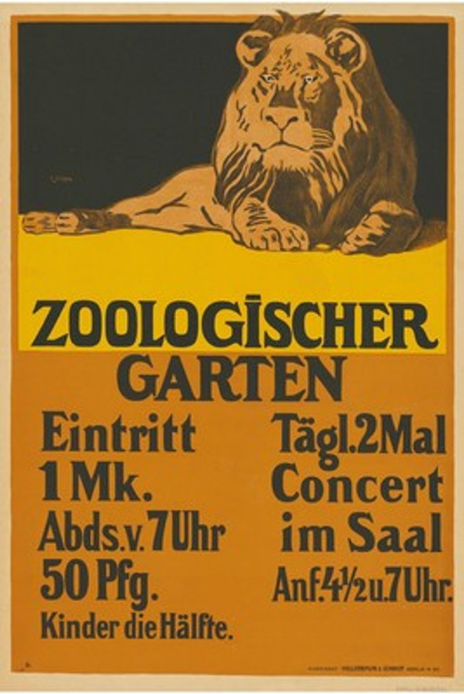 Vintage Zoo Lion Poster - Antique Zoologischer Garten Advertising Print, Lion Big Cat Wall Art, Retro Poster