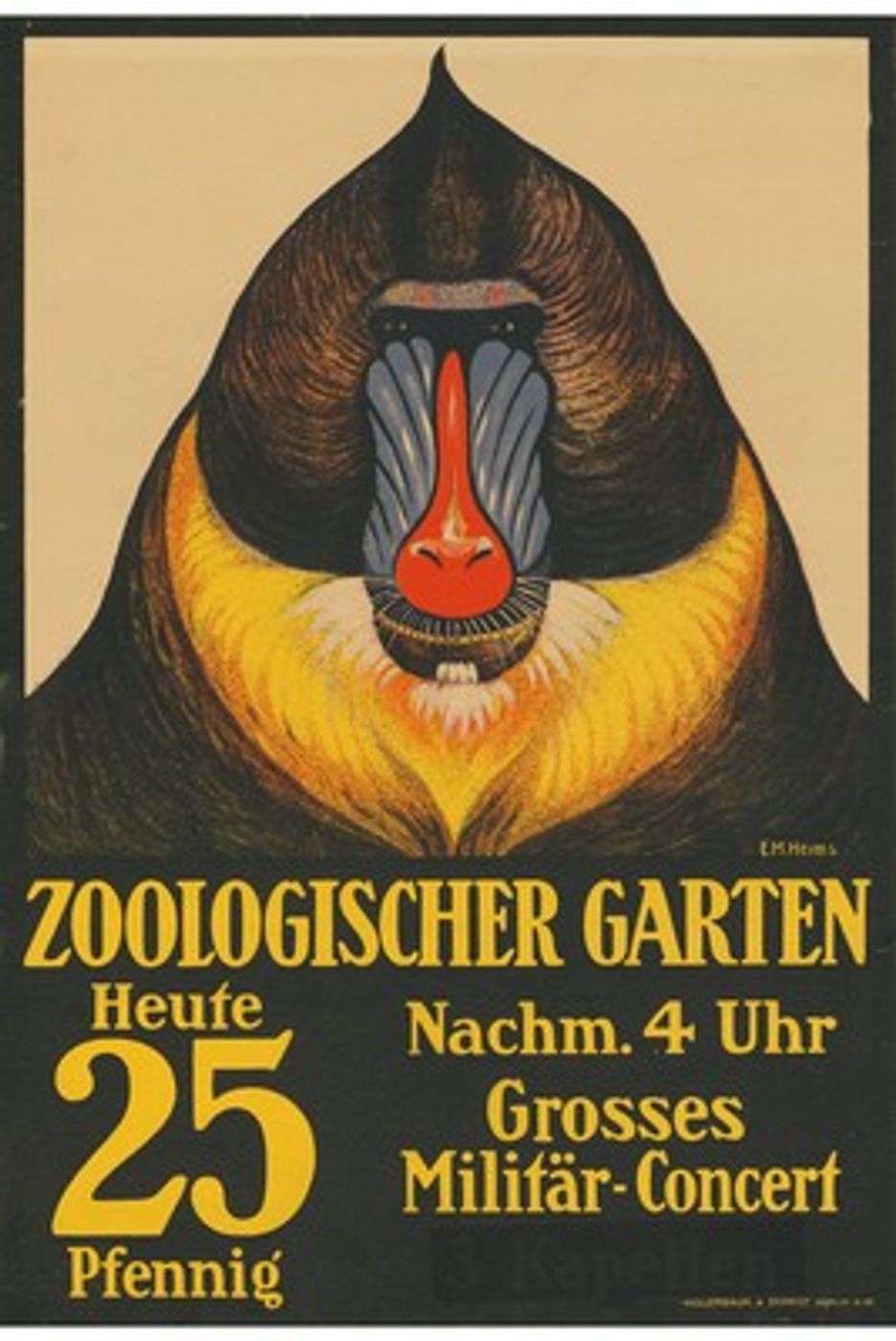 Vintage Zoo Mandrill Poster - Antique Zoologischer Garten Advertising Print, Colorful Monkey Wall Art, Retro Poster
