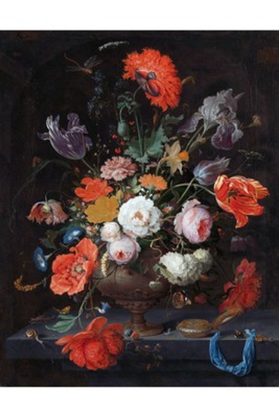 Still Life with Flowers and a Watch by Abraham Mignon - Vintage Dutch Master Print, Baroque Floral Wall Art, Dark Academia Poster